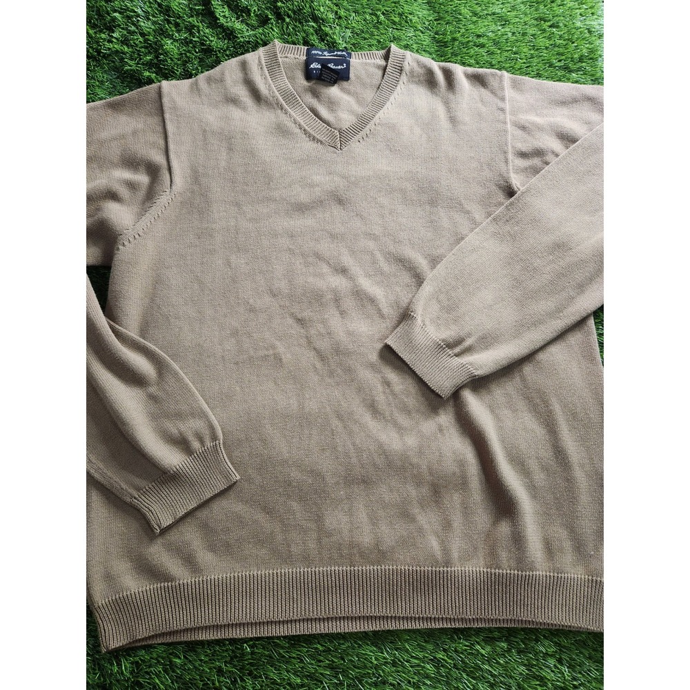 Eddie Bauer Sweater Mens XL olive  Pima Cotton V Neck Knit Pullover Solid Casual